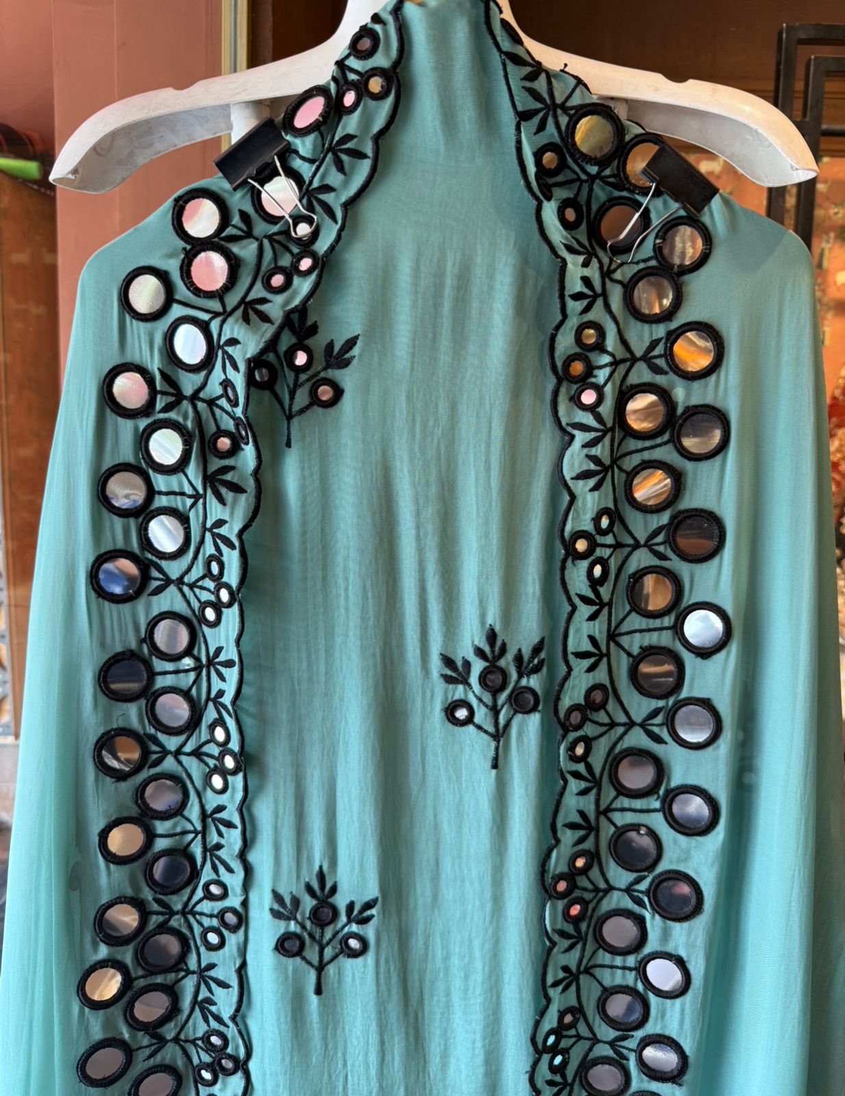 Premium Unstitched Suit With Mirror & Thread Embroidery