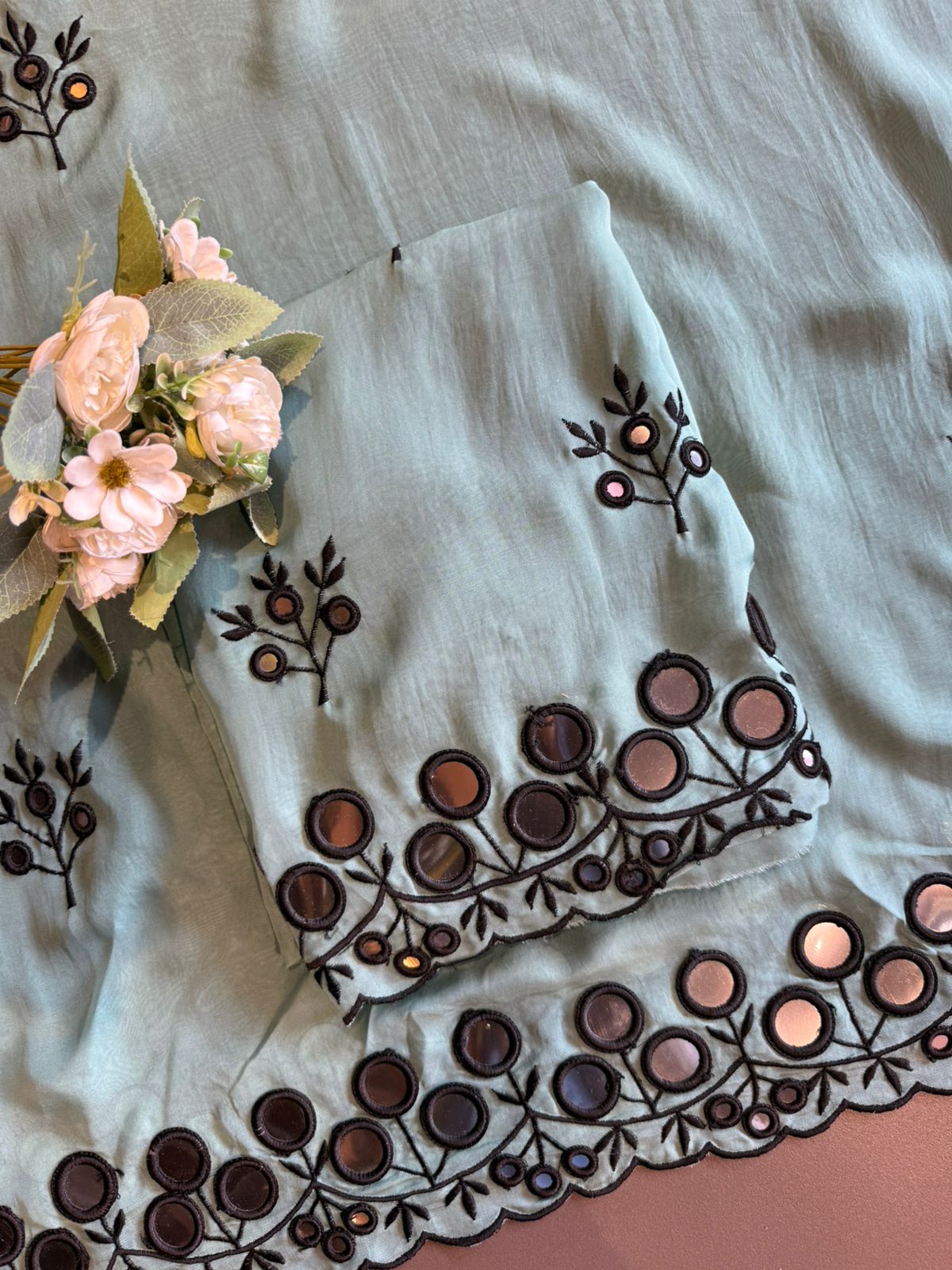 Premium Unstitched Suit With Mirror & Thread Embroidery