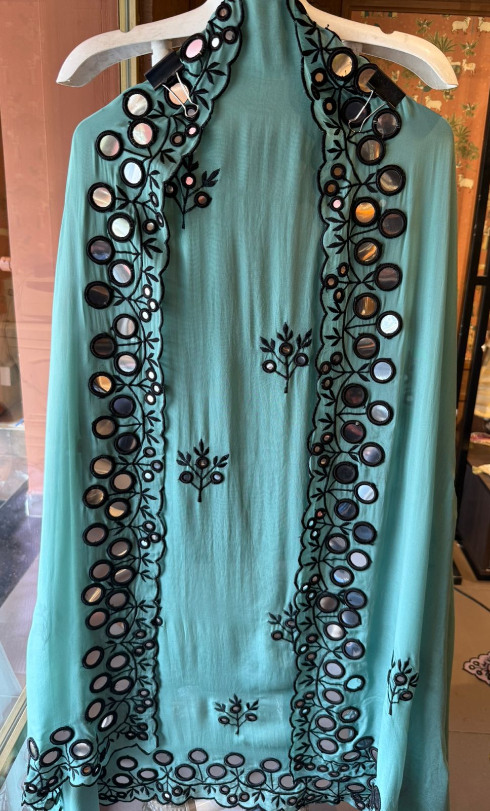 Premium Unstitched Suit With Mirror & Thread Embroidery