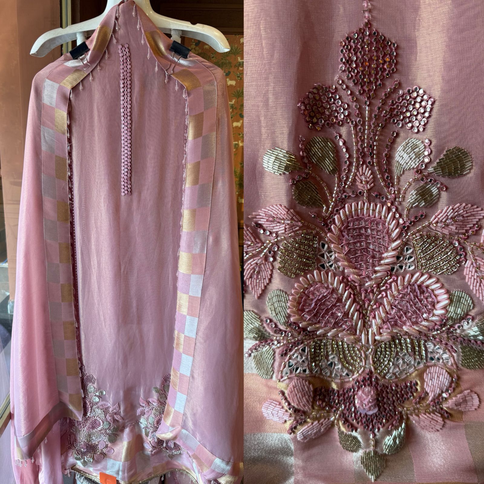 Premium Unstitched Suit With Heavy Hand Embellishment