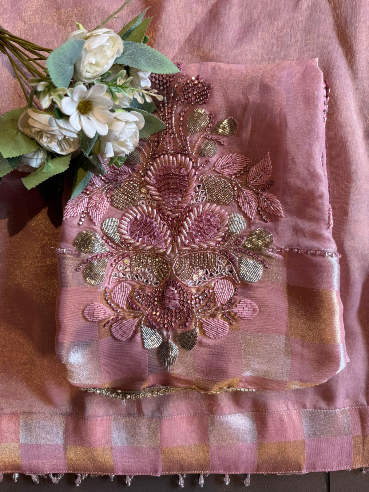 Premium Unstitched Suit With Heavy Hand Embellishment