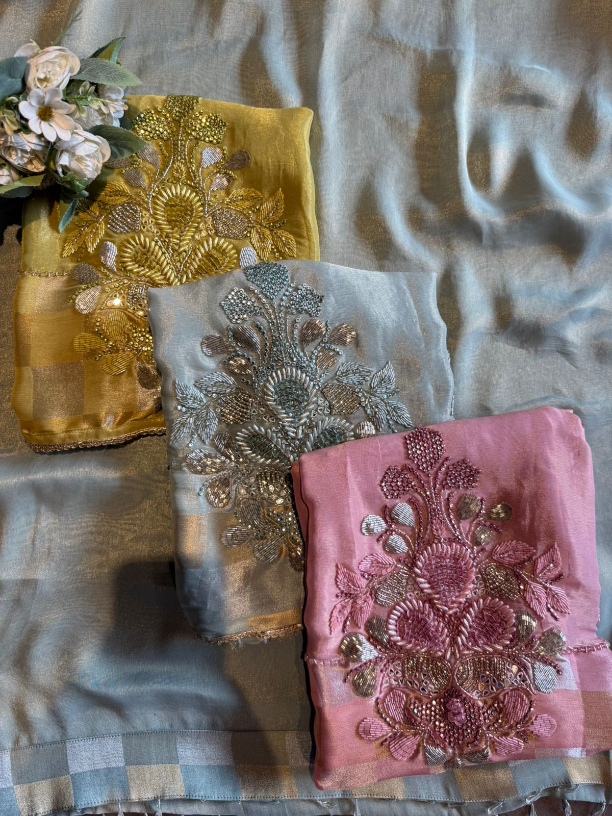 Premium Unstitched Suit With Heavy Hand Embellishment