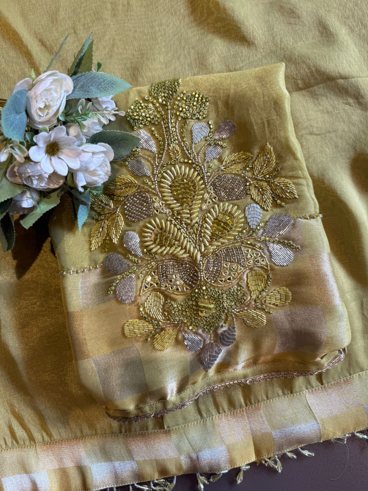 Premium Unstitched Suit With Heavy Hand Embellishment