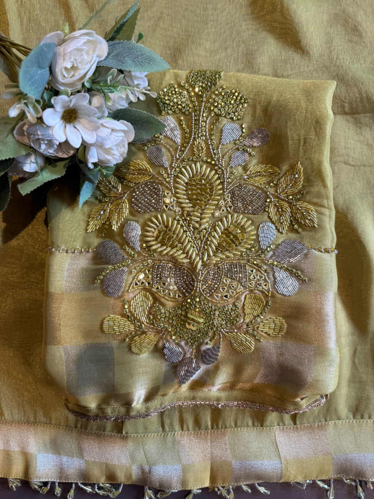 Premium Unstitched Suit With Heavy Hand Embellishment