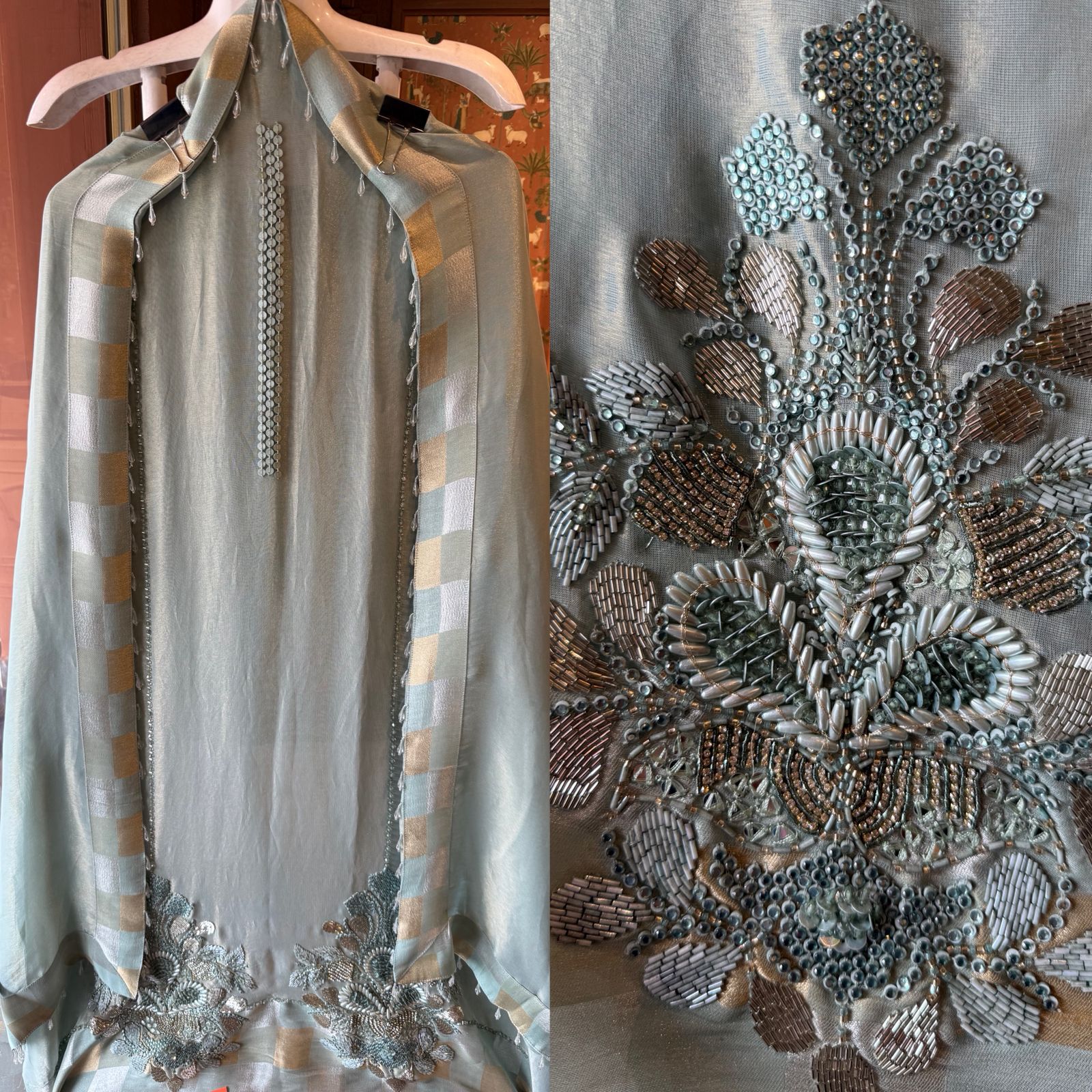 Premium Unstitched Suit With Heavy Hand Embellishment