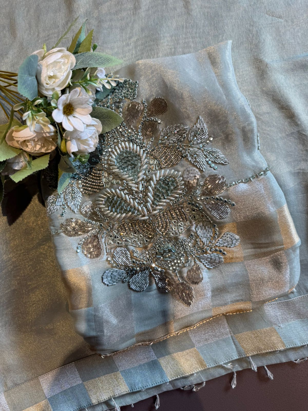 Premium Unstitched Suit With Heavy Hand Embellishment