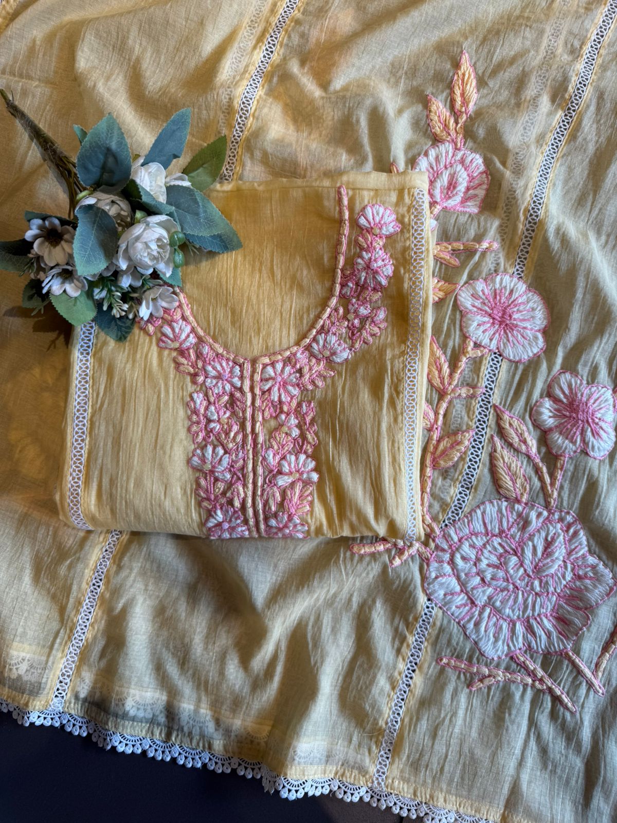 Mul Chanderi Embroidered Unstitched Suit