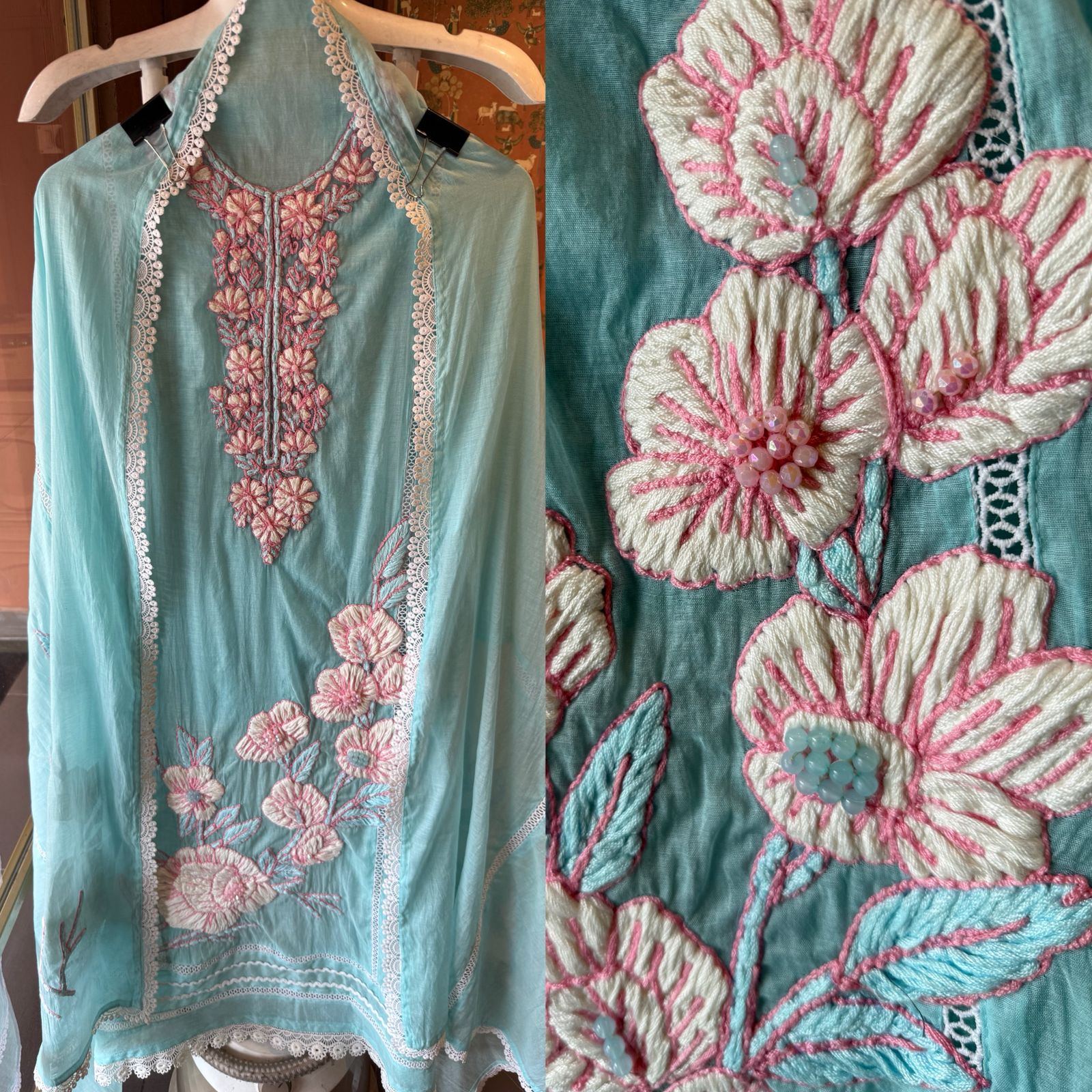 Mul Chanderi Embroidered Unstitched Suit