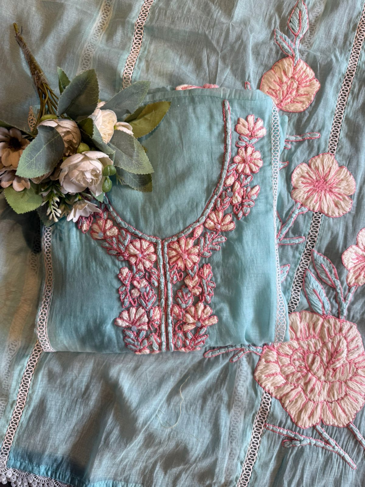 Mul Chanderi Embroidered Unstitched Suit