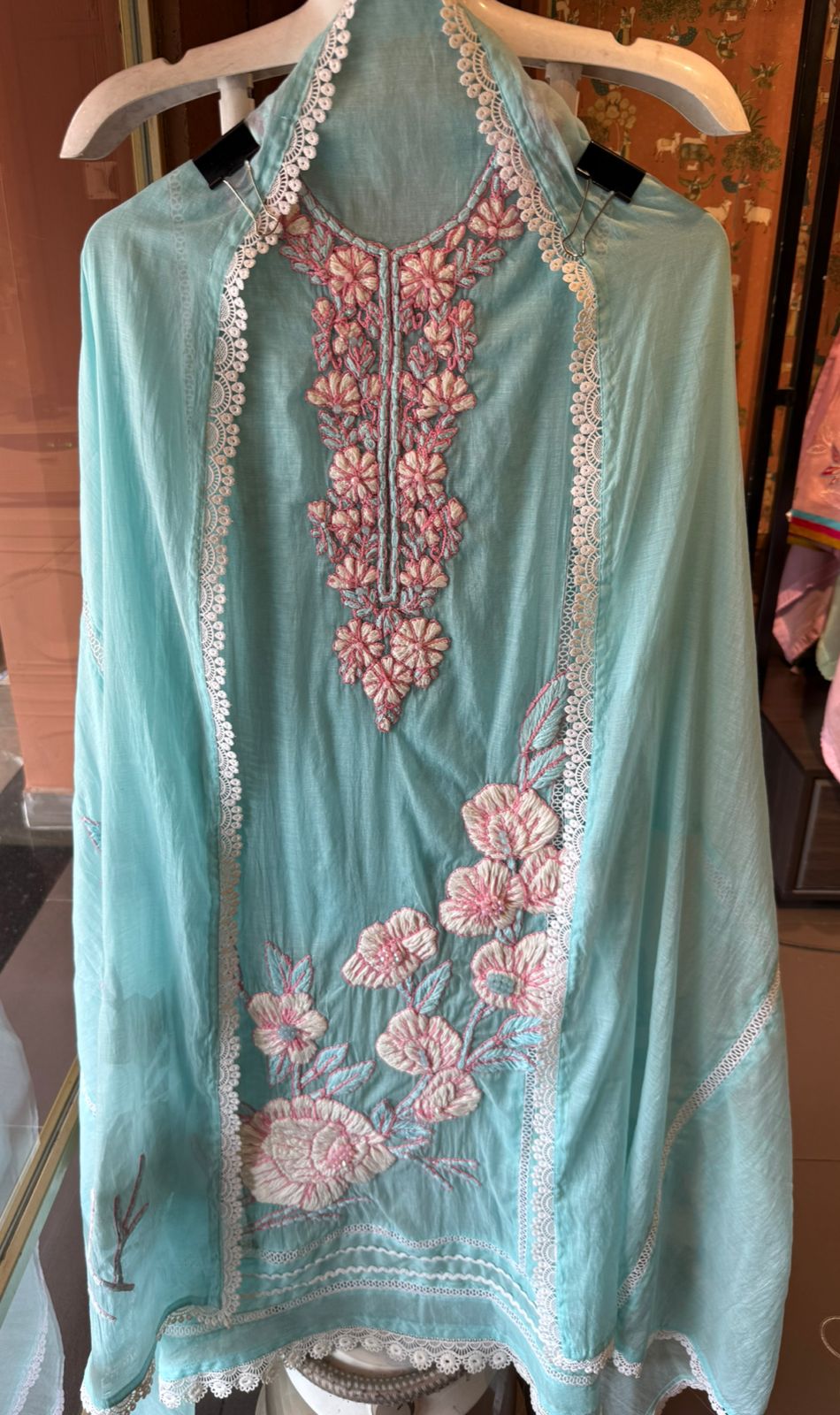 Mul Chanderi Embroidered Unstitched Suit