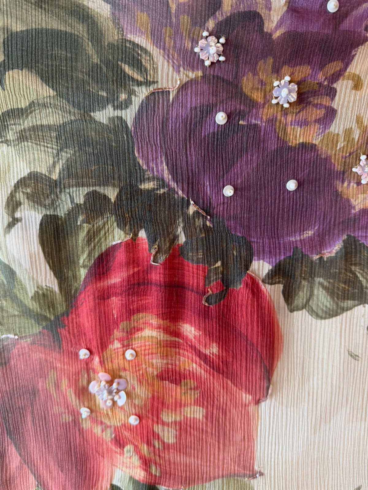 Ivory Bloom Elegance Pearl & Stone Chiffon Set