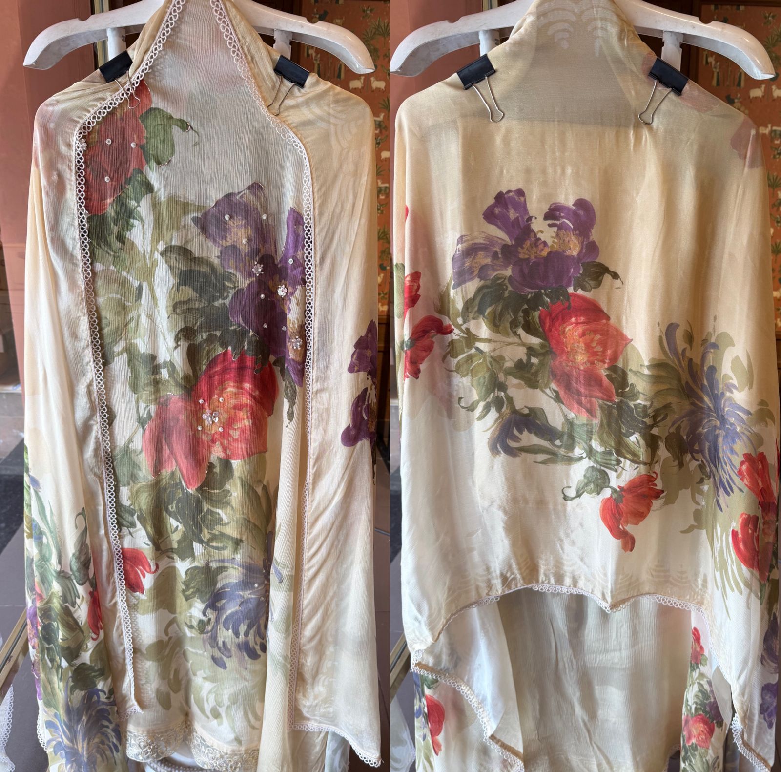 Ivory Bloom Elegance Pearl & Stone Chiffon Set