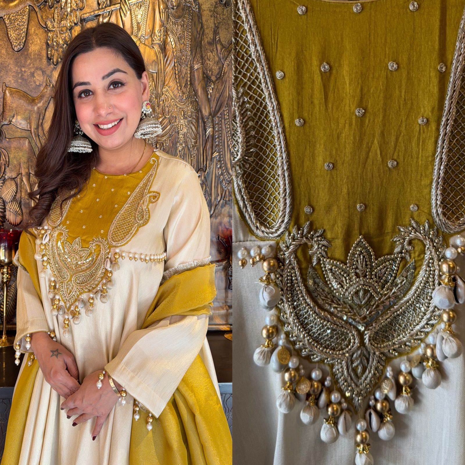 Elegant Ivory-Gold Designer Suit
