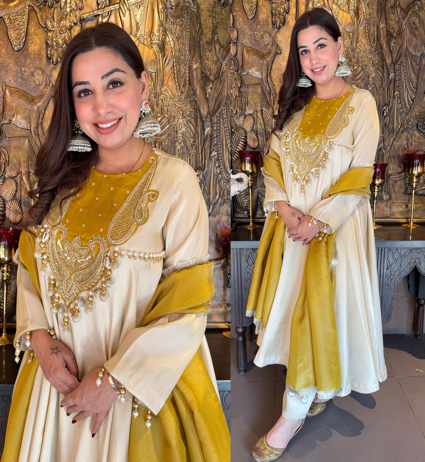 Elegant Ivory-Gold Designer Suit