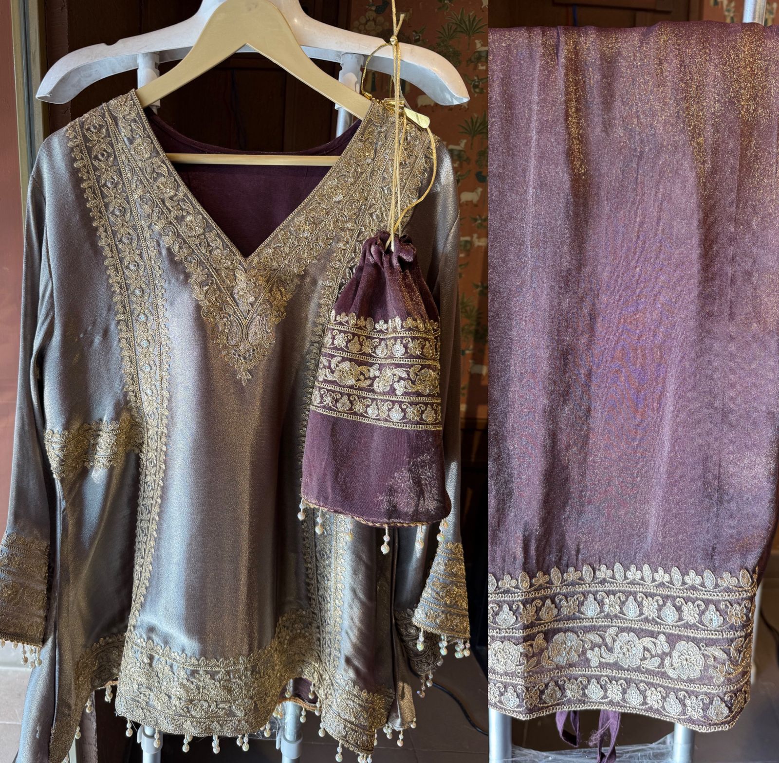 Festive Giraffe tissue Kurta Palazzo Pants