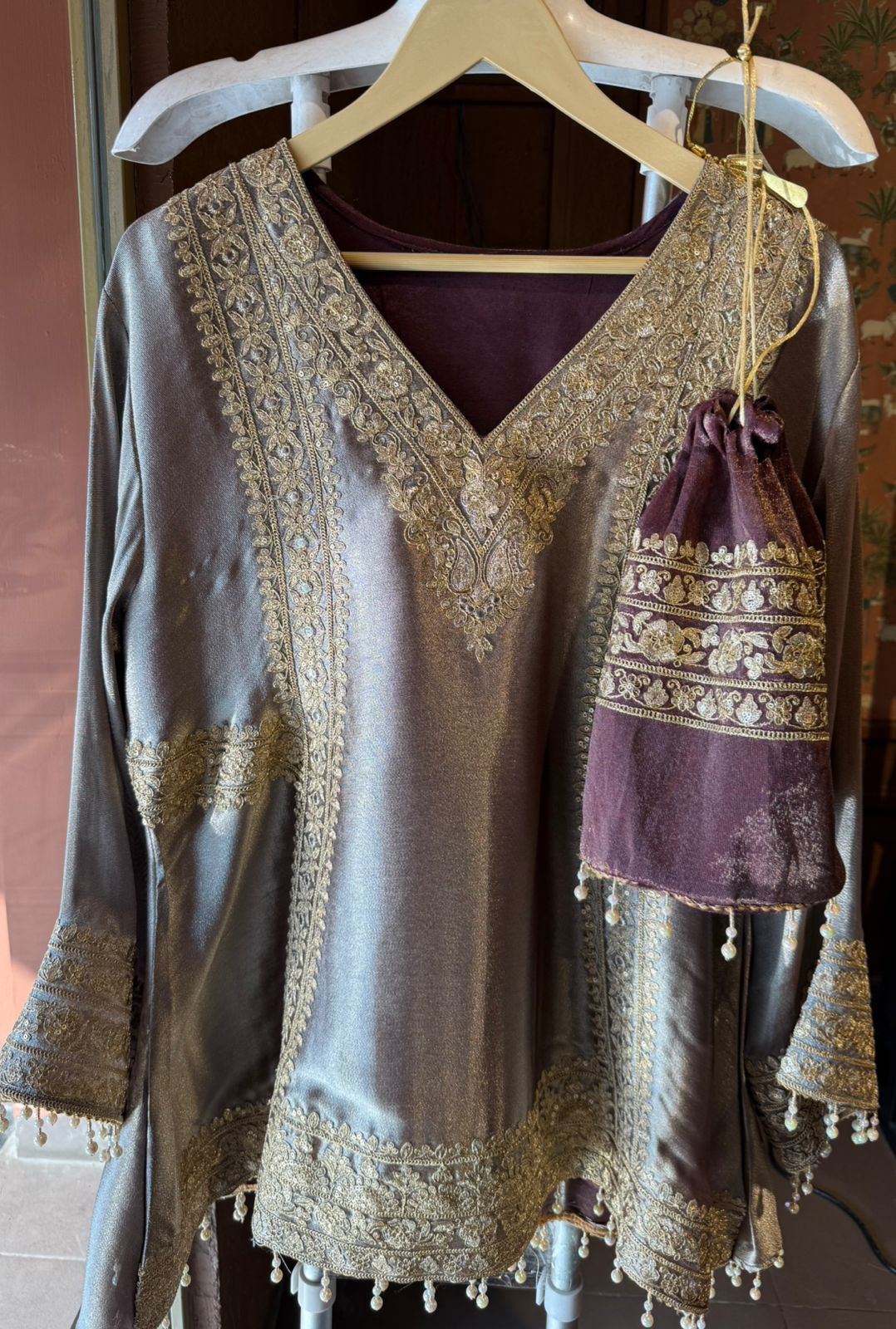 Festive Giraffe tissue Kurta Palazzo Pants