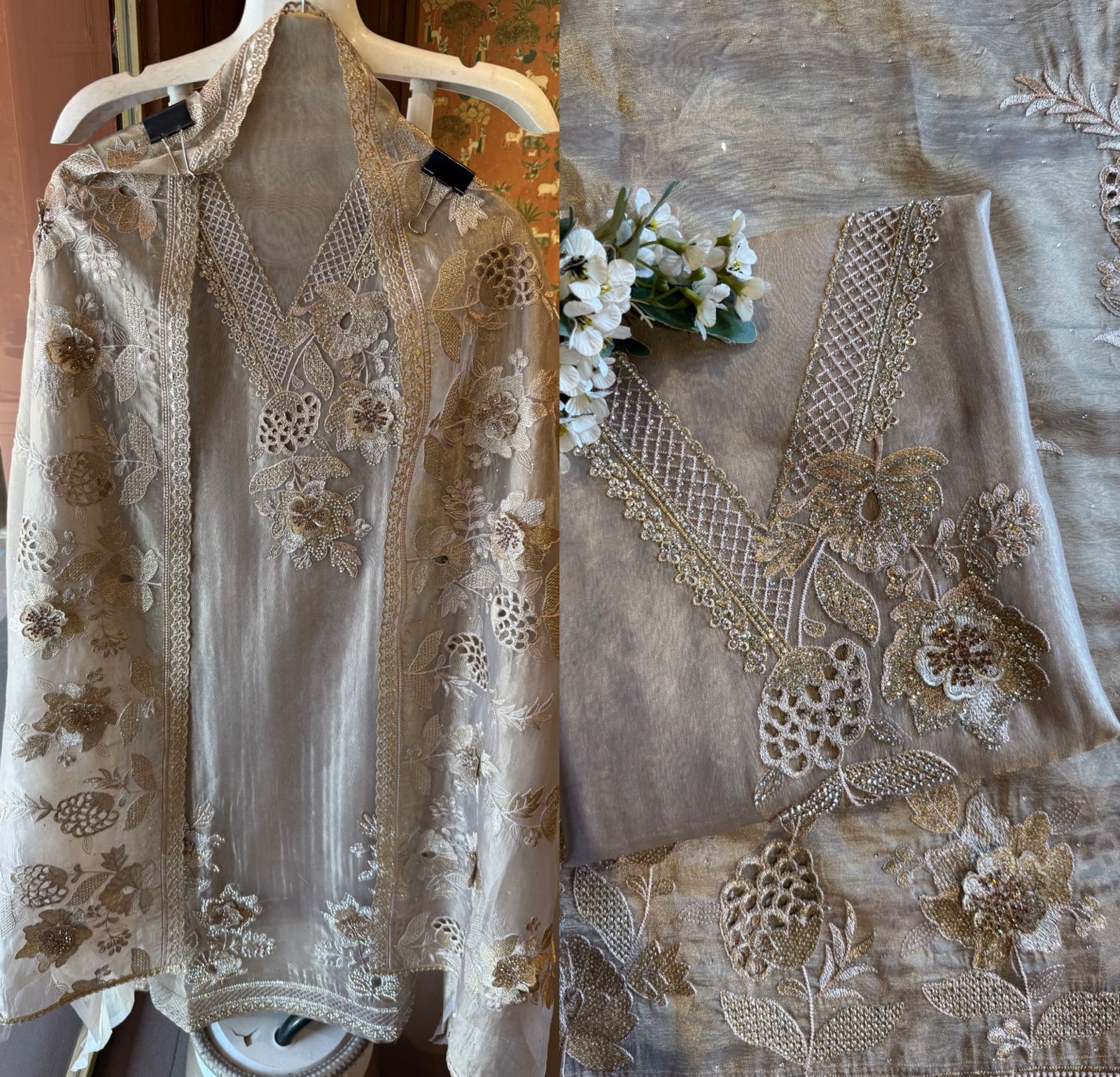 Premium Glass tissue Unstitched Suit