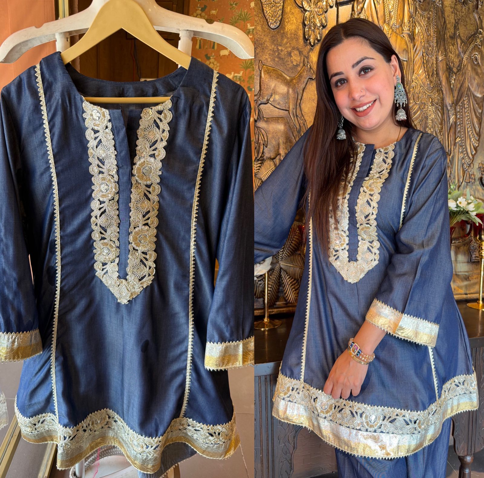 Silk denim Rich deep navy blue Suit