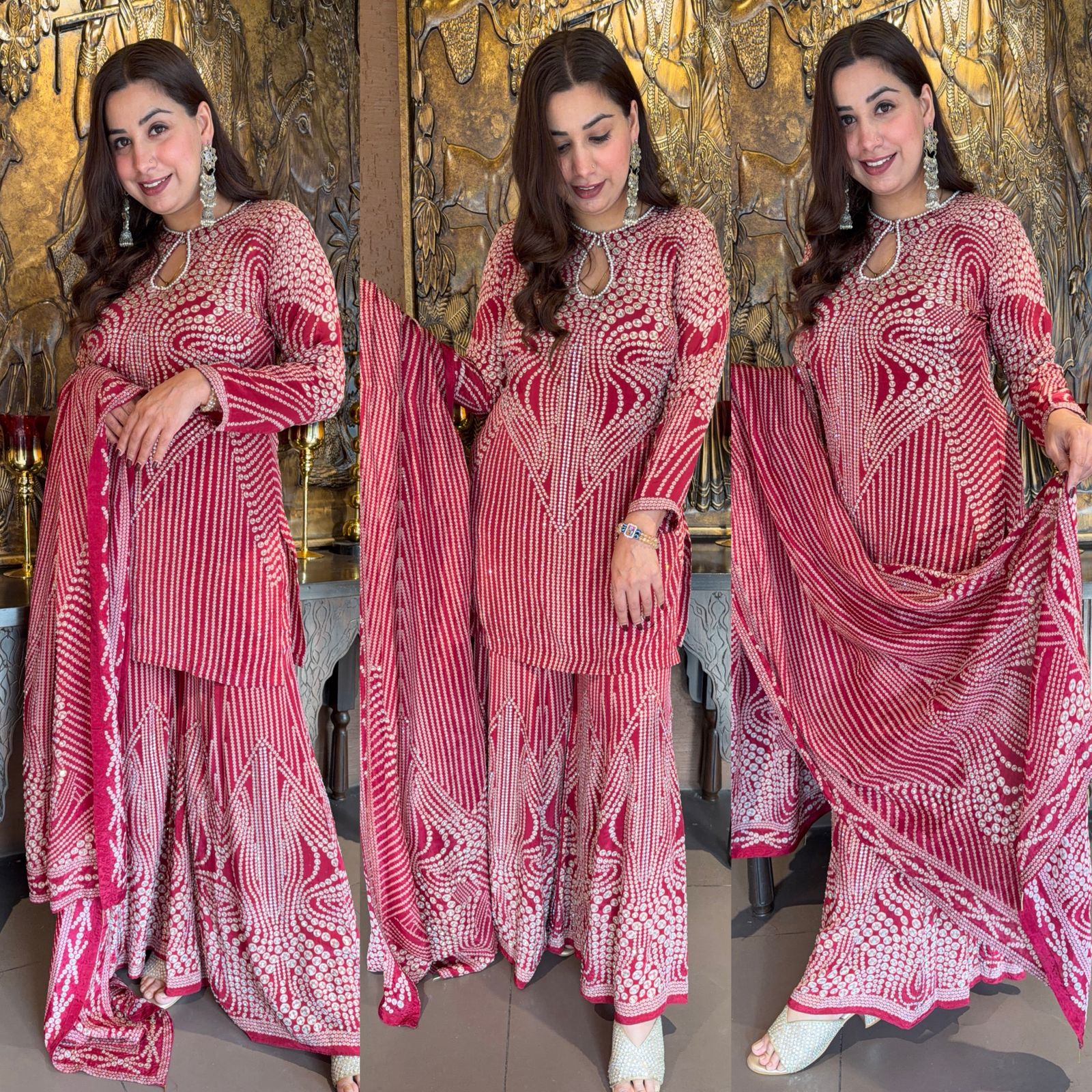 Beautiful Cherry Red Sharara set