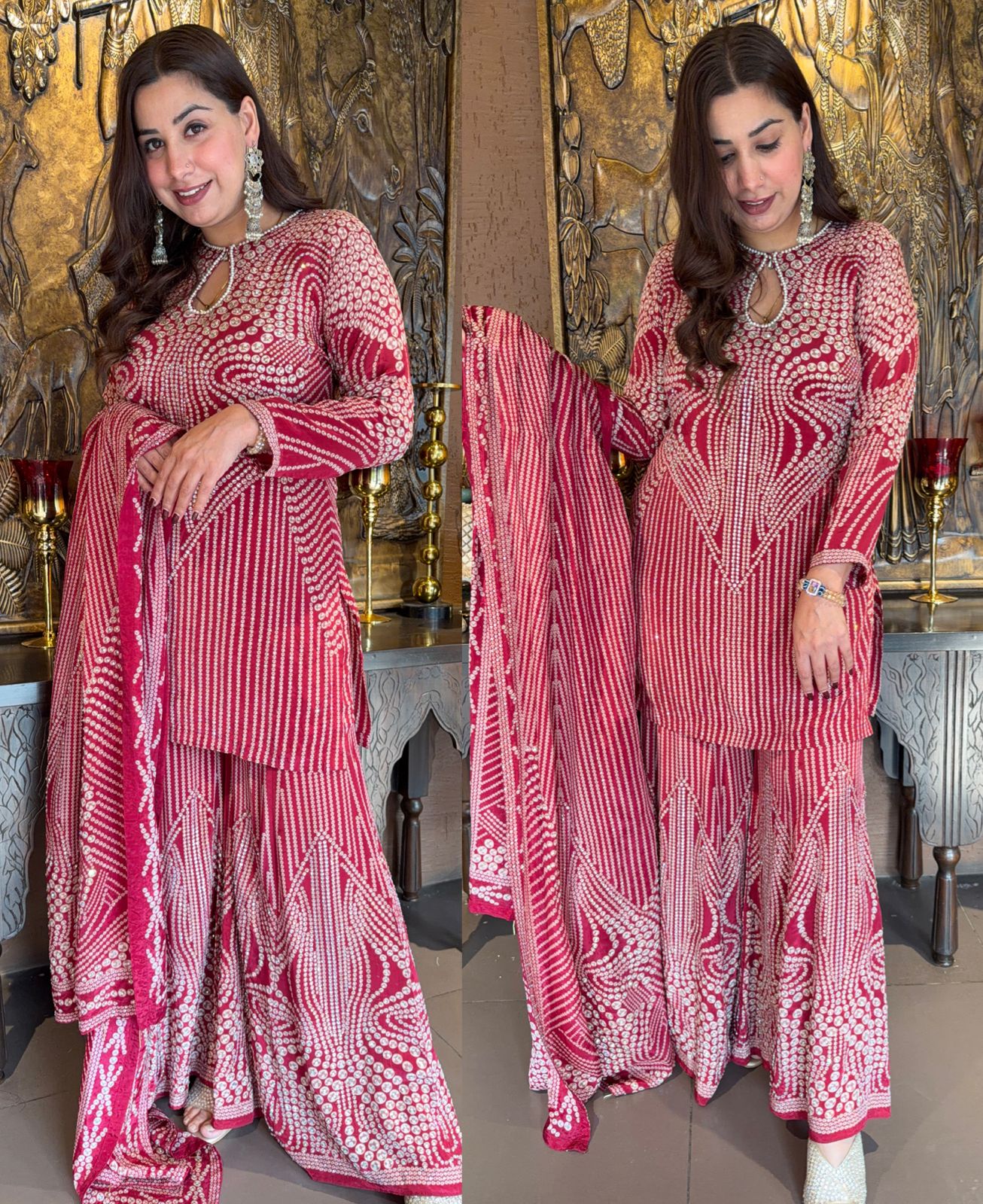 Beautiful Cherry Red Sharara set