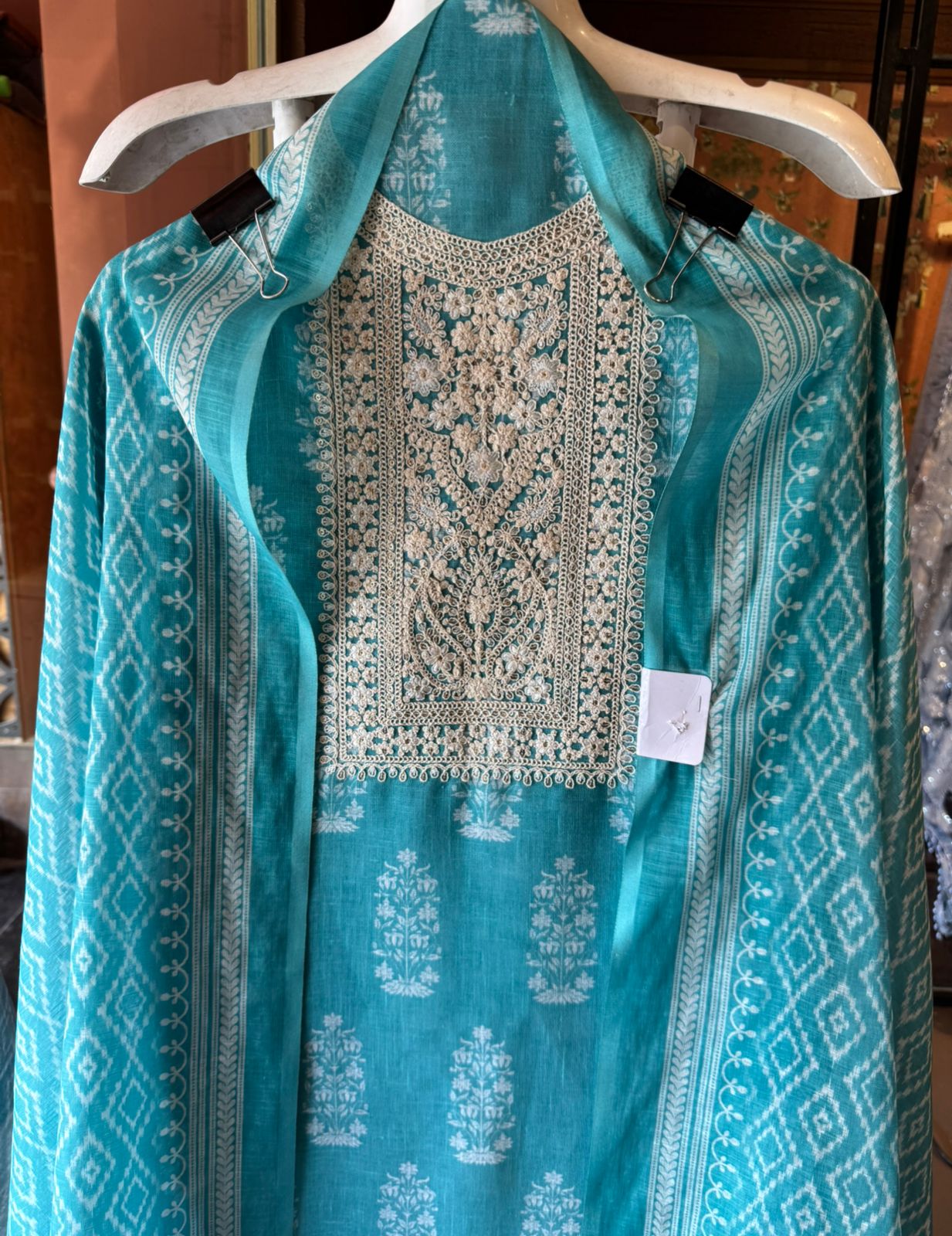 Beautiful sea-green embroidered suit