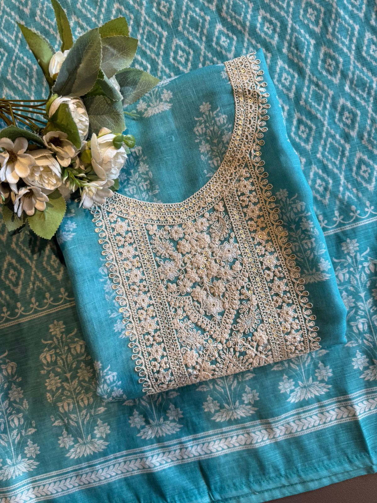 Beautiful sea-green embroidered suit
