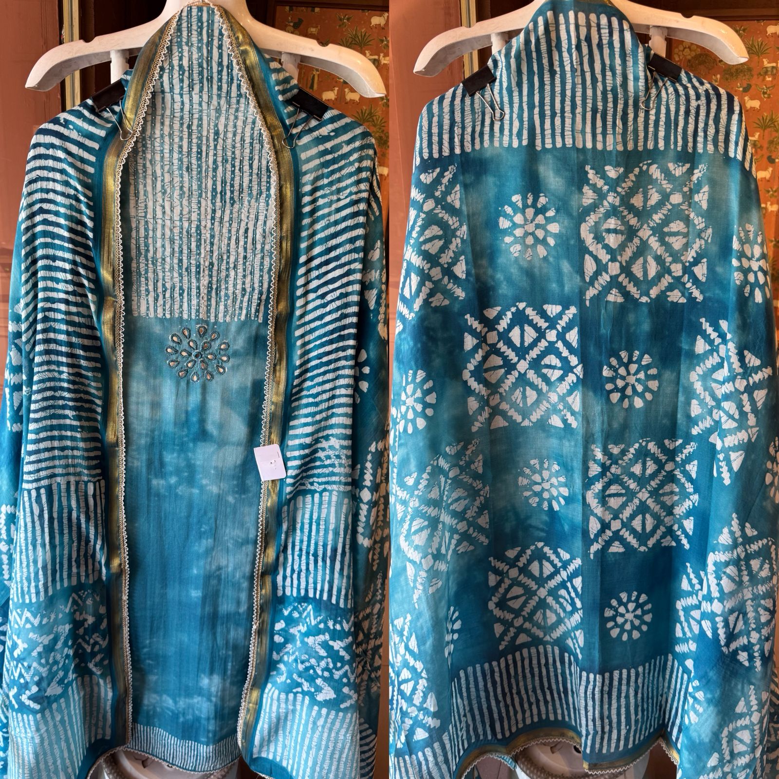 Beautiful teal blue tie-dye suit