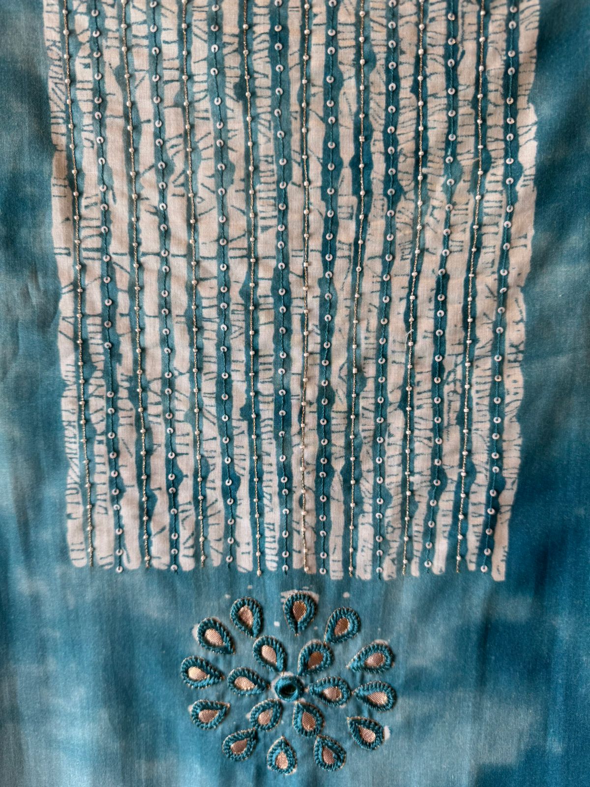 Beautiful teal blue tie-dye suit