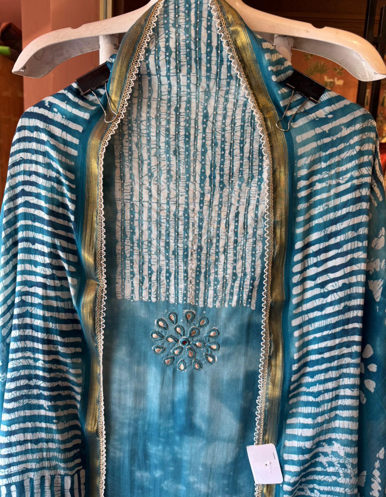 Beautiful teal blue tie-dye suit