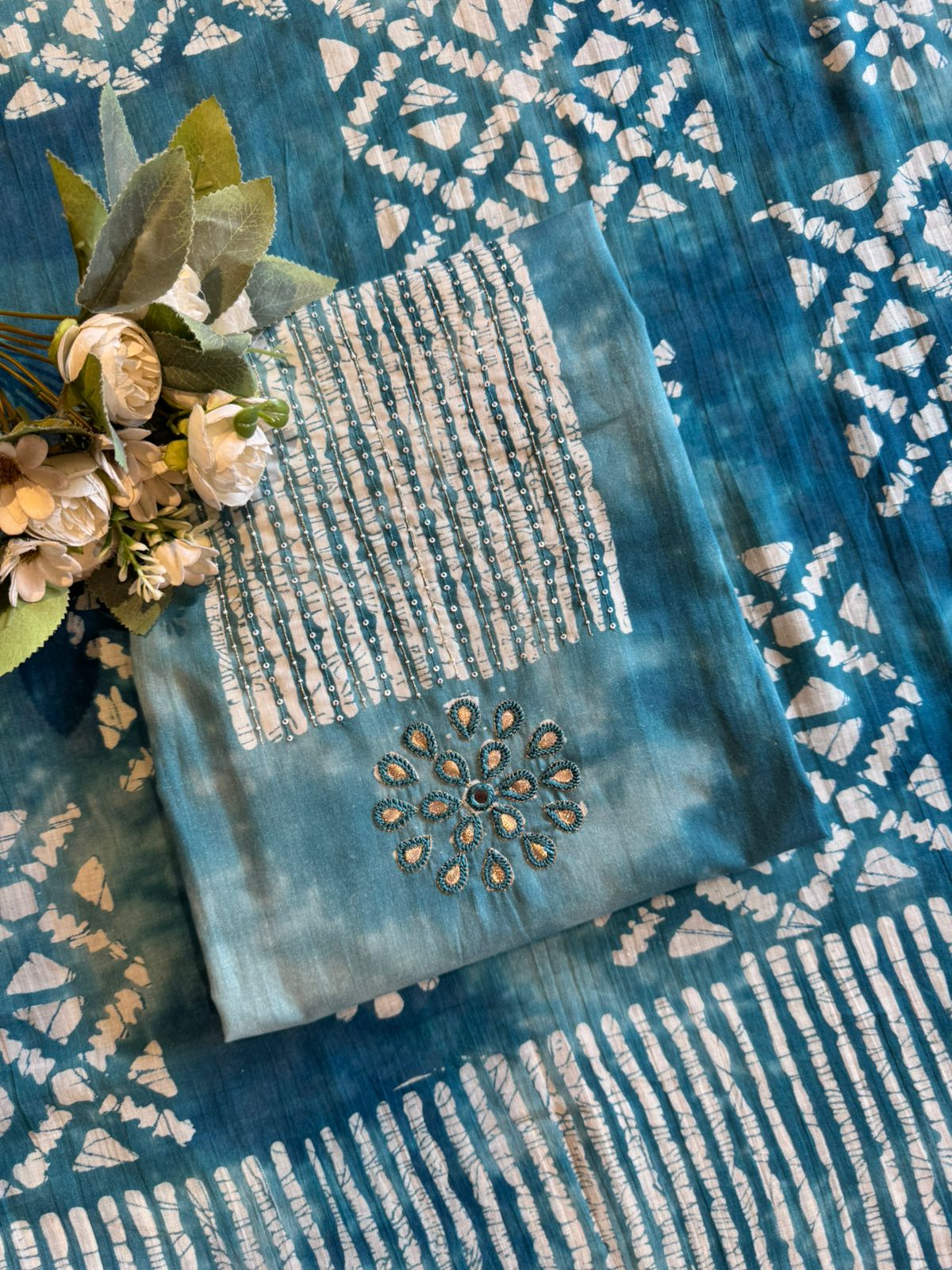 Beautiful teal blue tie-dye suit