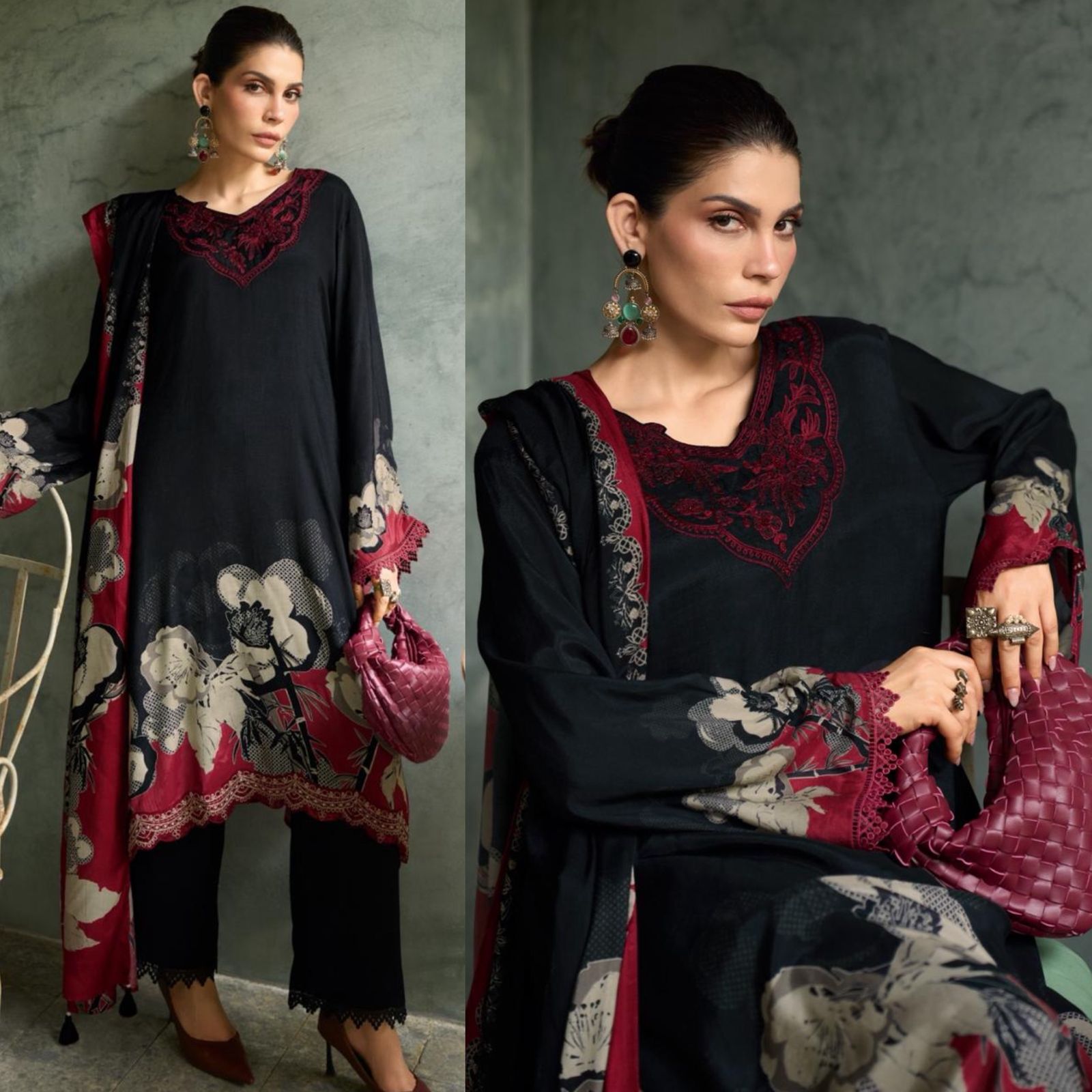 Luxury pure muslin Unstitched Suit