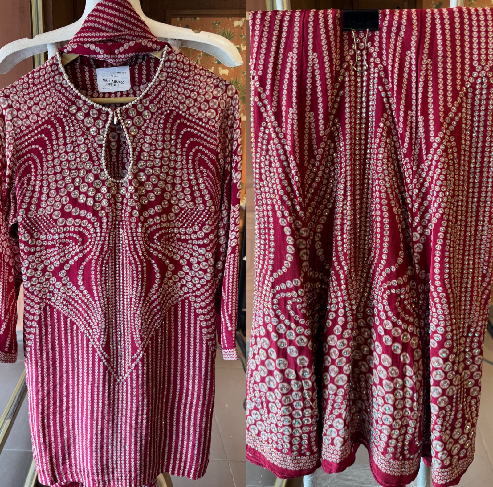 Beautiful Cherry Red Sharara set