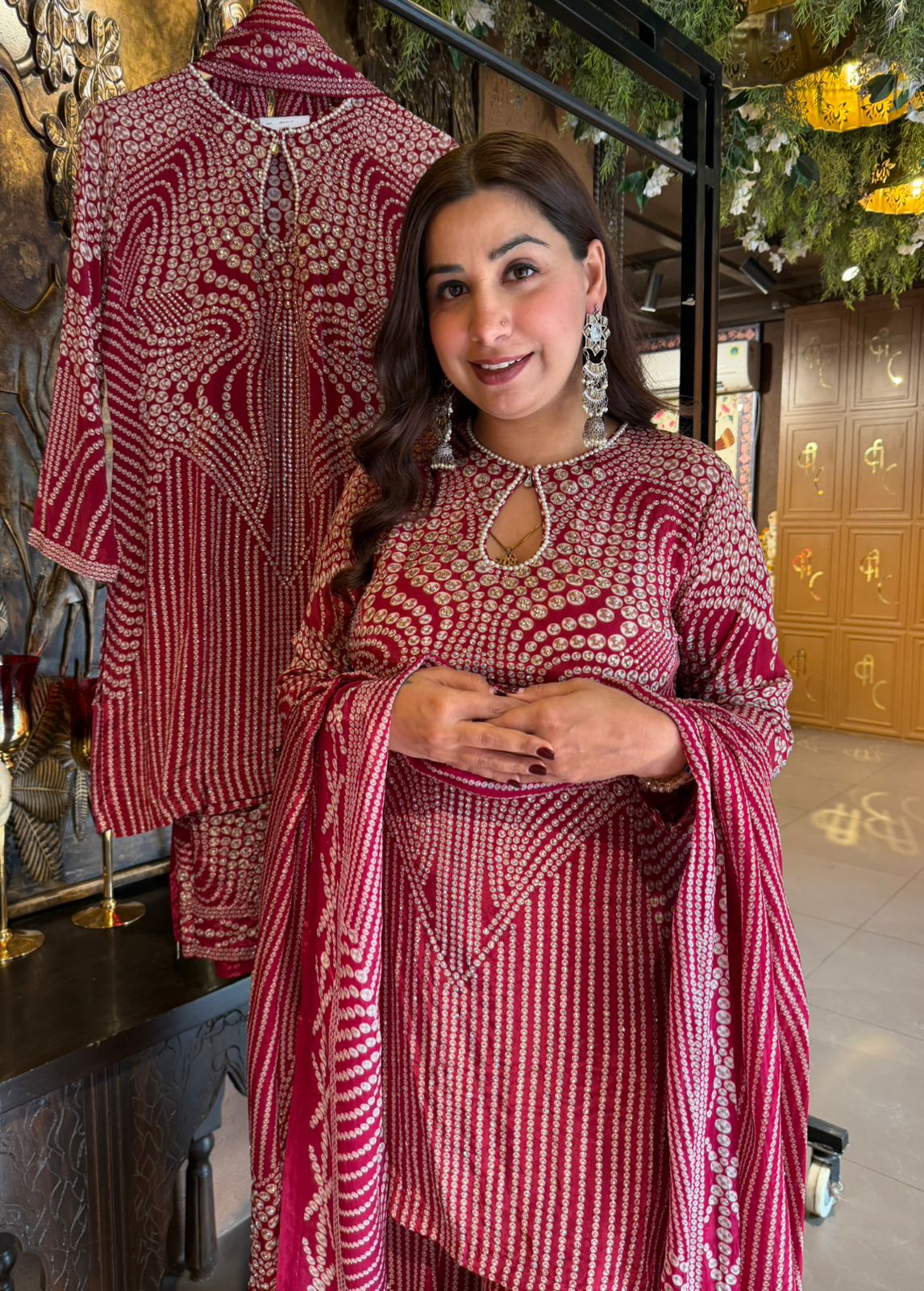 Beautiful Cherry Red Sharara set