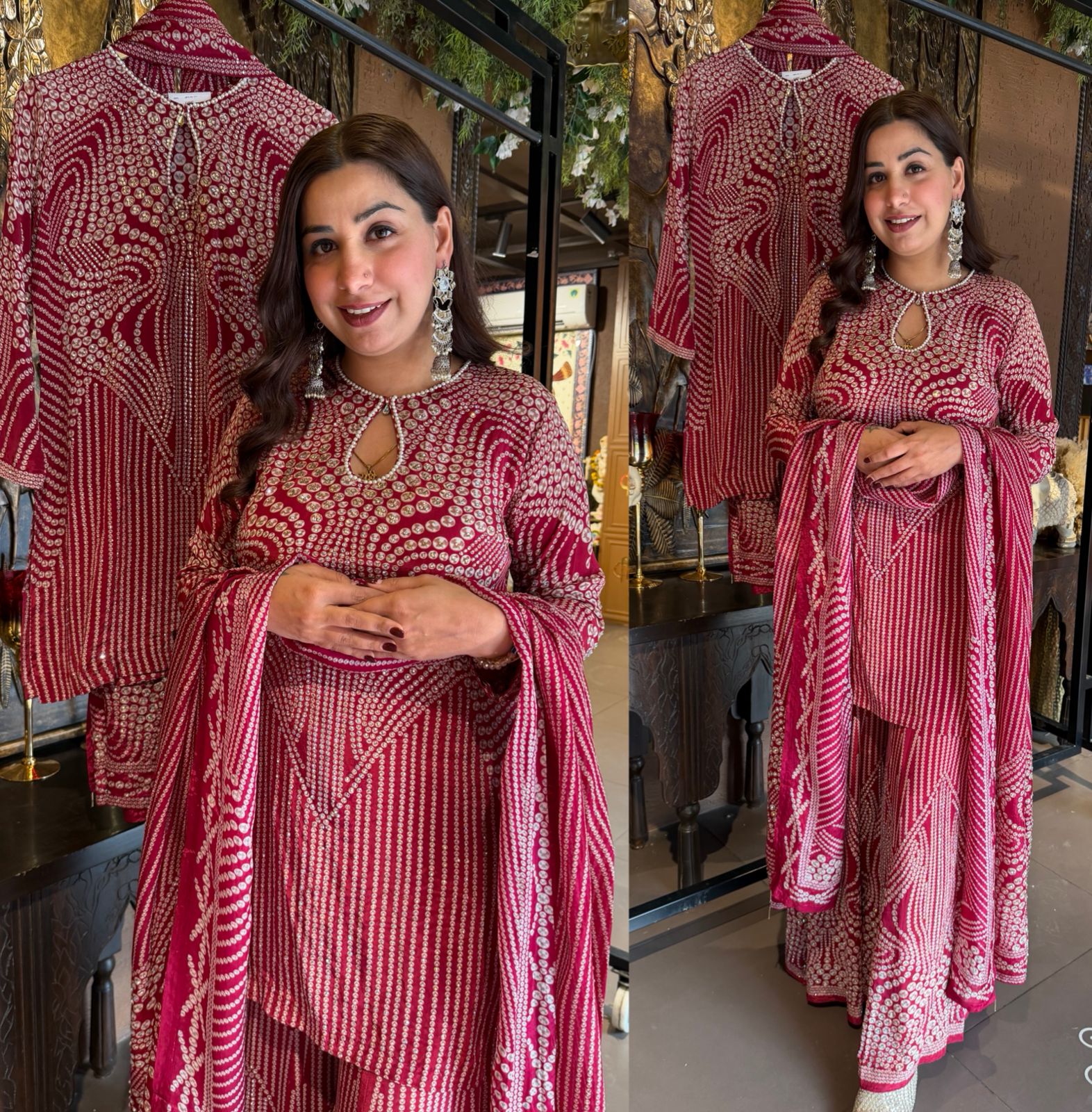 Beautiful Cherry Red Sharara set