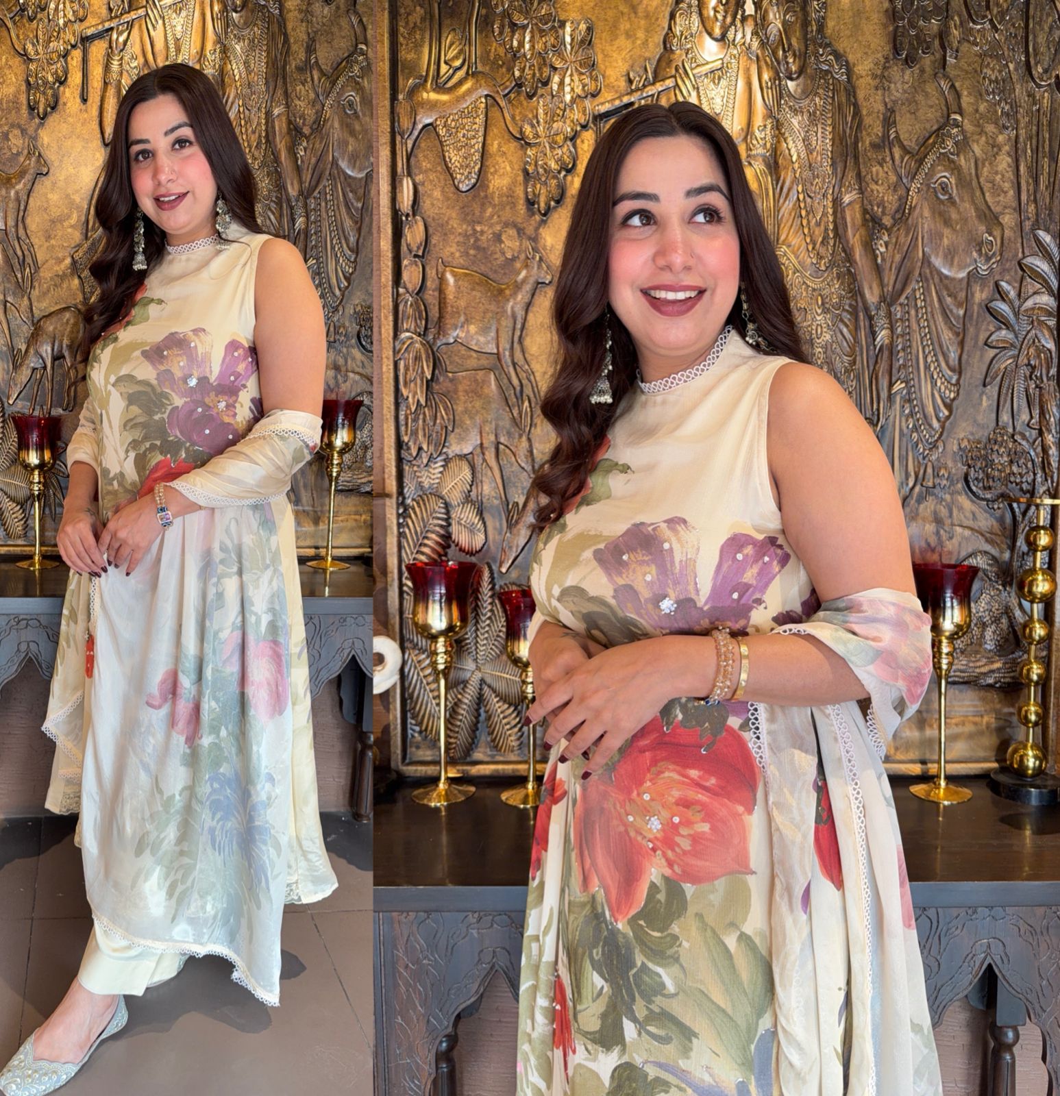 Ivory Bloom Elegance Pearl & Stone Chiffon Set