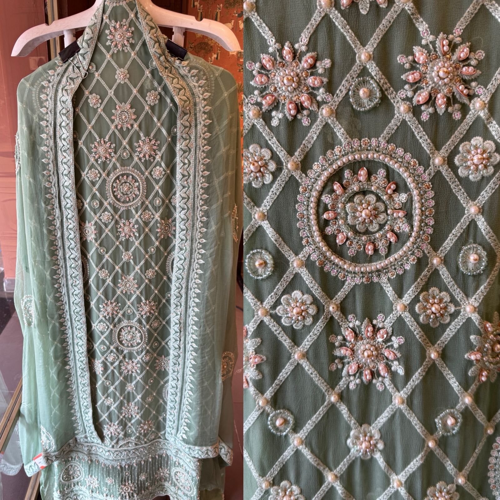 Royal Premium Georgette Embroidered Jaal Unstitched Suit