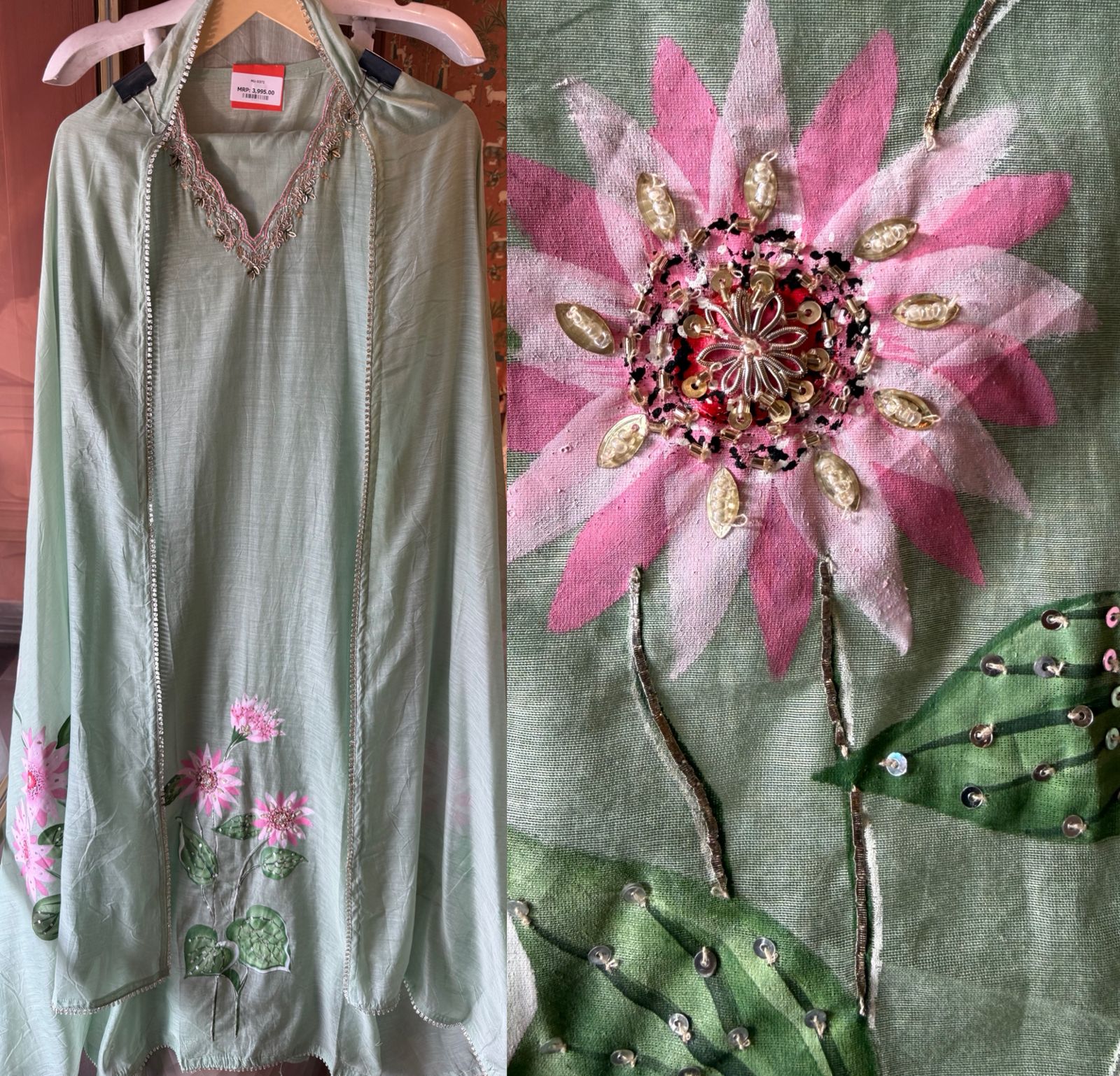 Pastel Sage Hand-Painted Suit