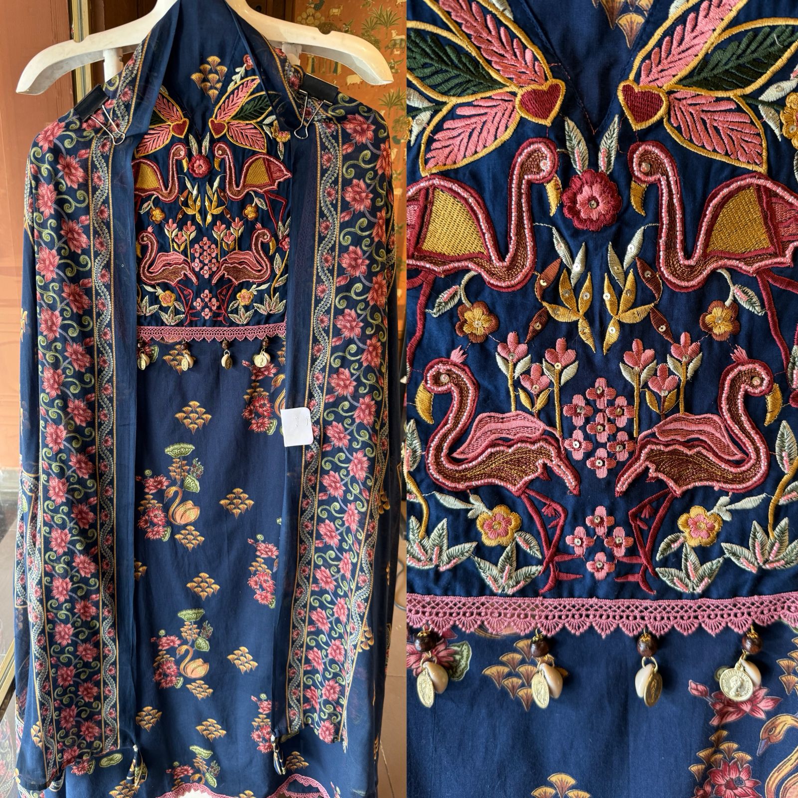 Flamingo Embroidered Suit set