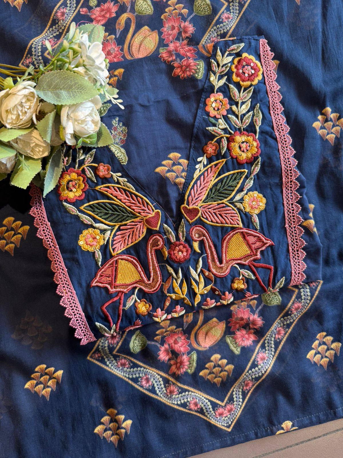 Flamingo Embroidered Suit set