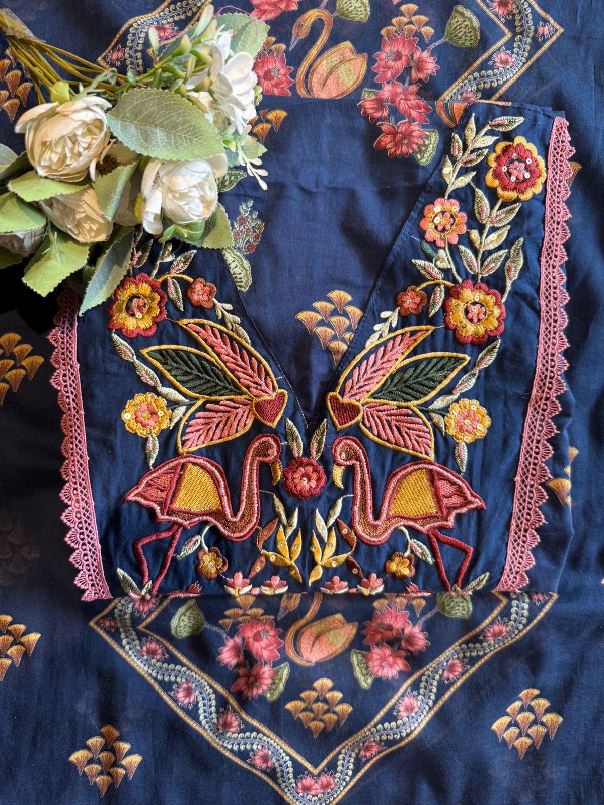 Flamingo Embroidered Suit set