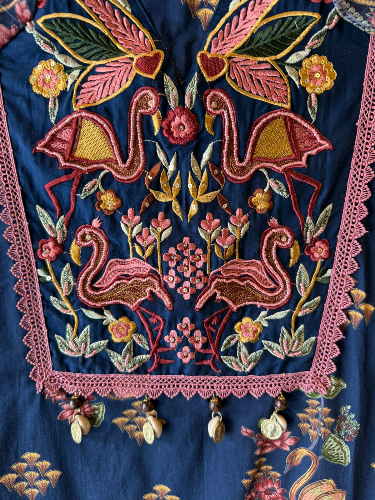 Flamingo Embroidered Suit set