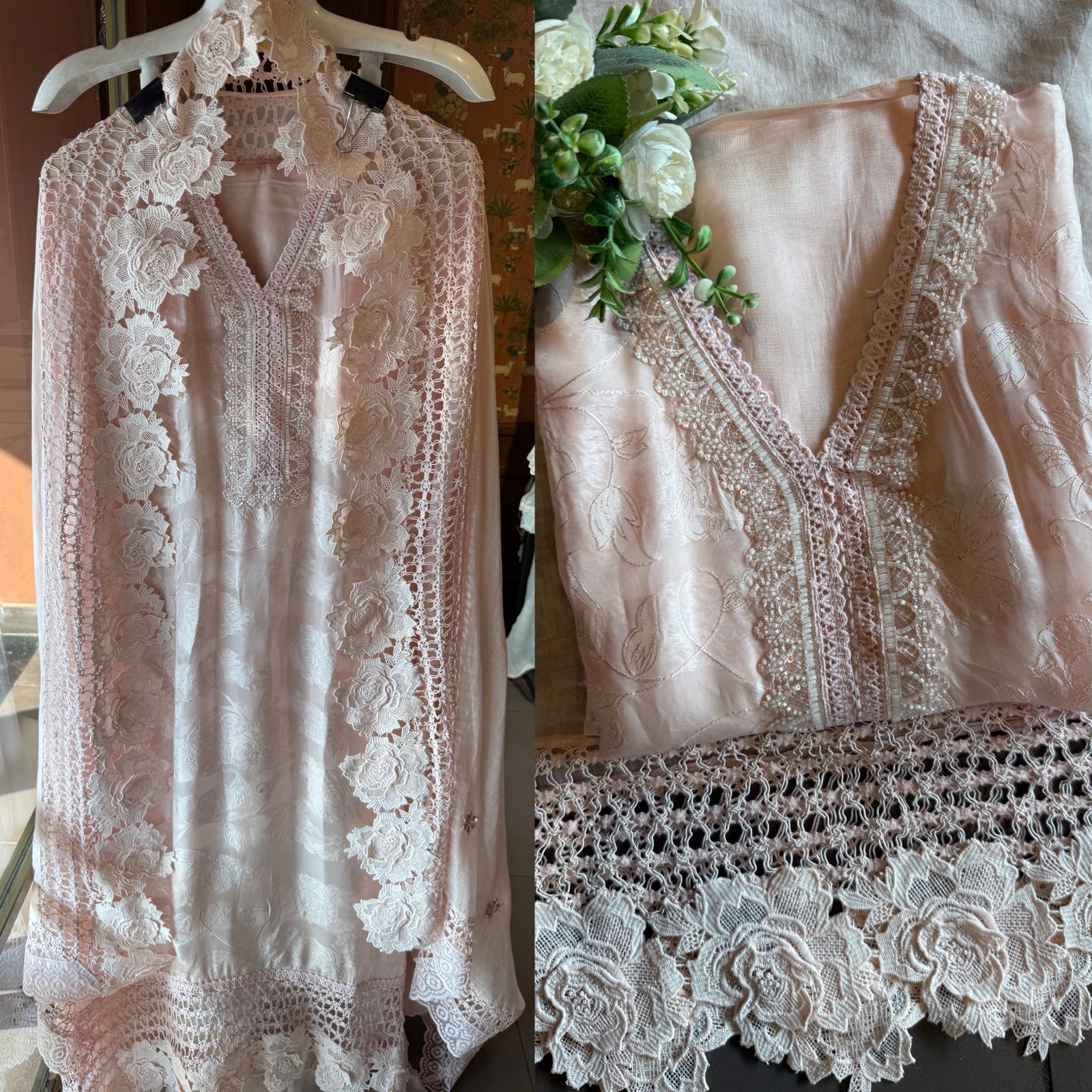 Floral Lace Elegant Unstitched Suit Set