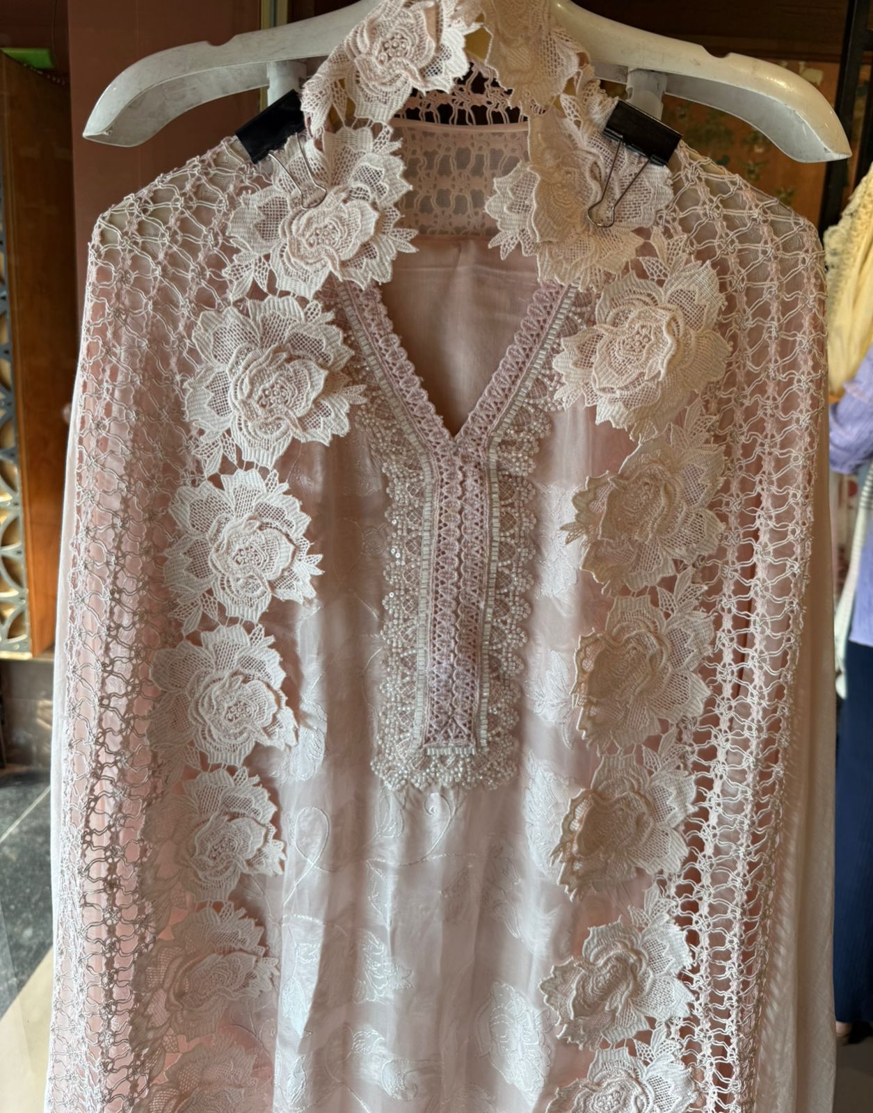 Floral Lace Elegant Unstitched Suit Set