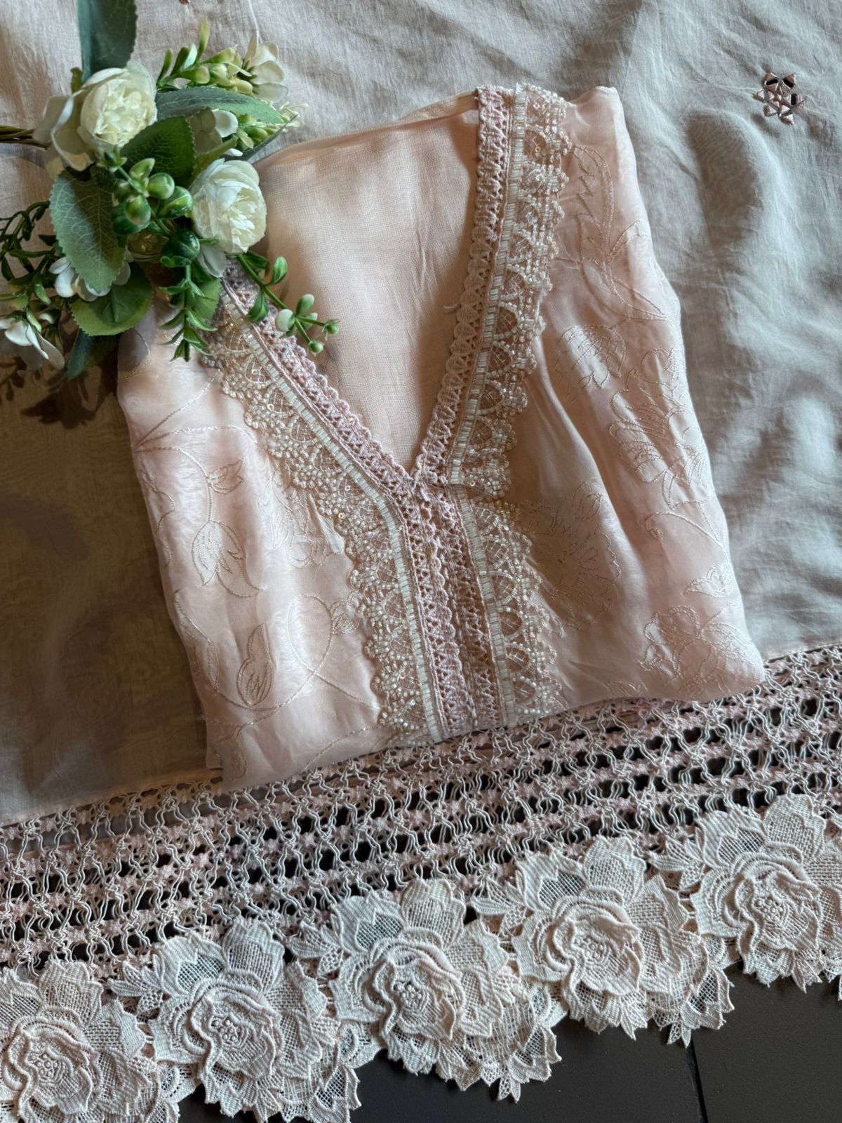 Floral Lace Elegant Unstitched Suit Set