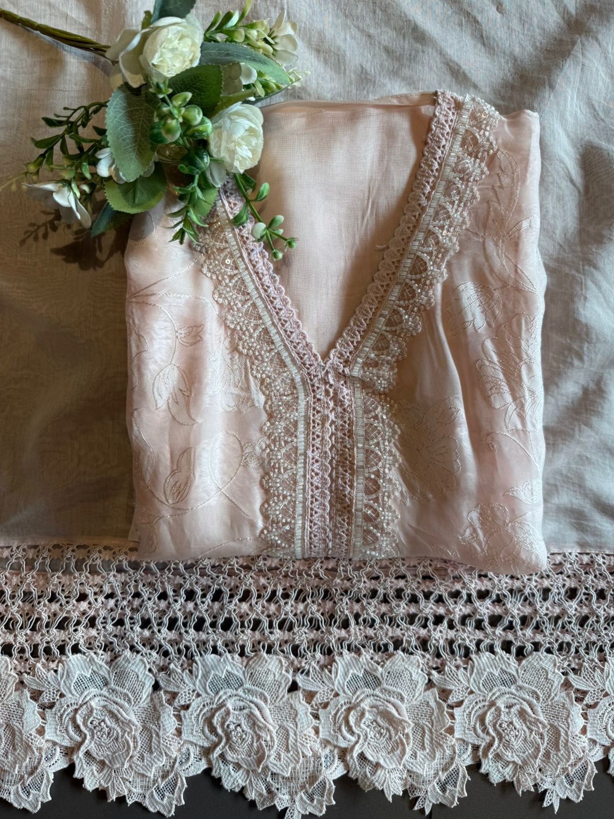 Floral Lace Elegant Unstitched Suit Set