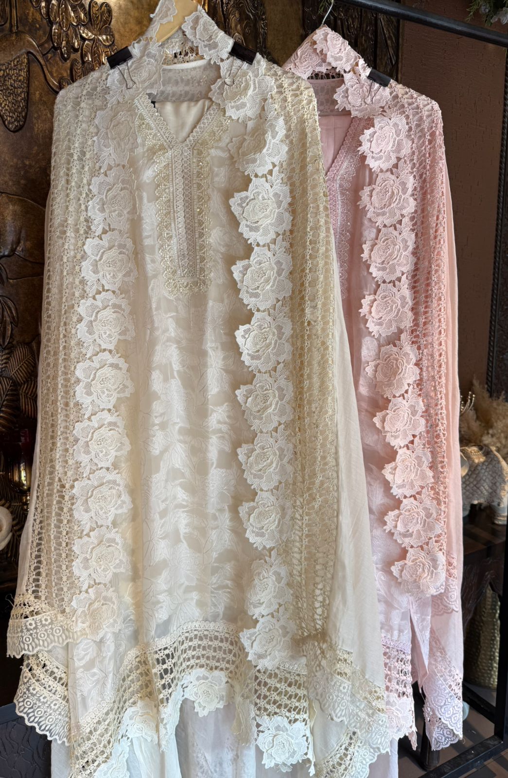 Floral Lace Elegant Unstitched Suit Set