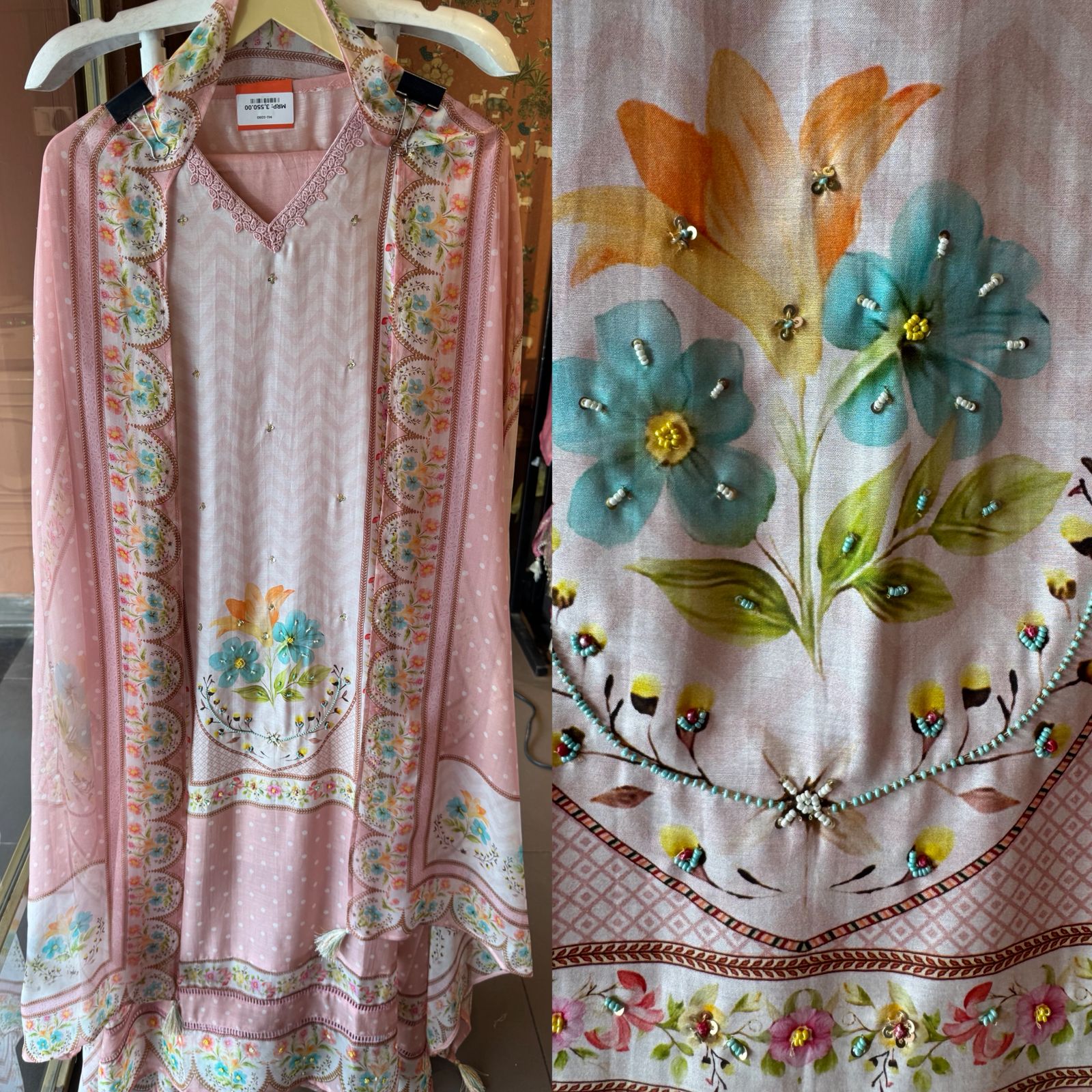 Powder Pink Floral digital Printed Suit