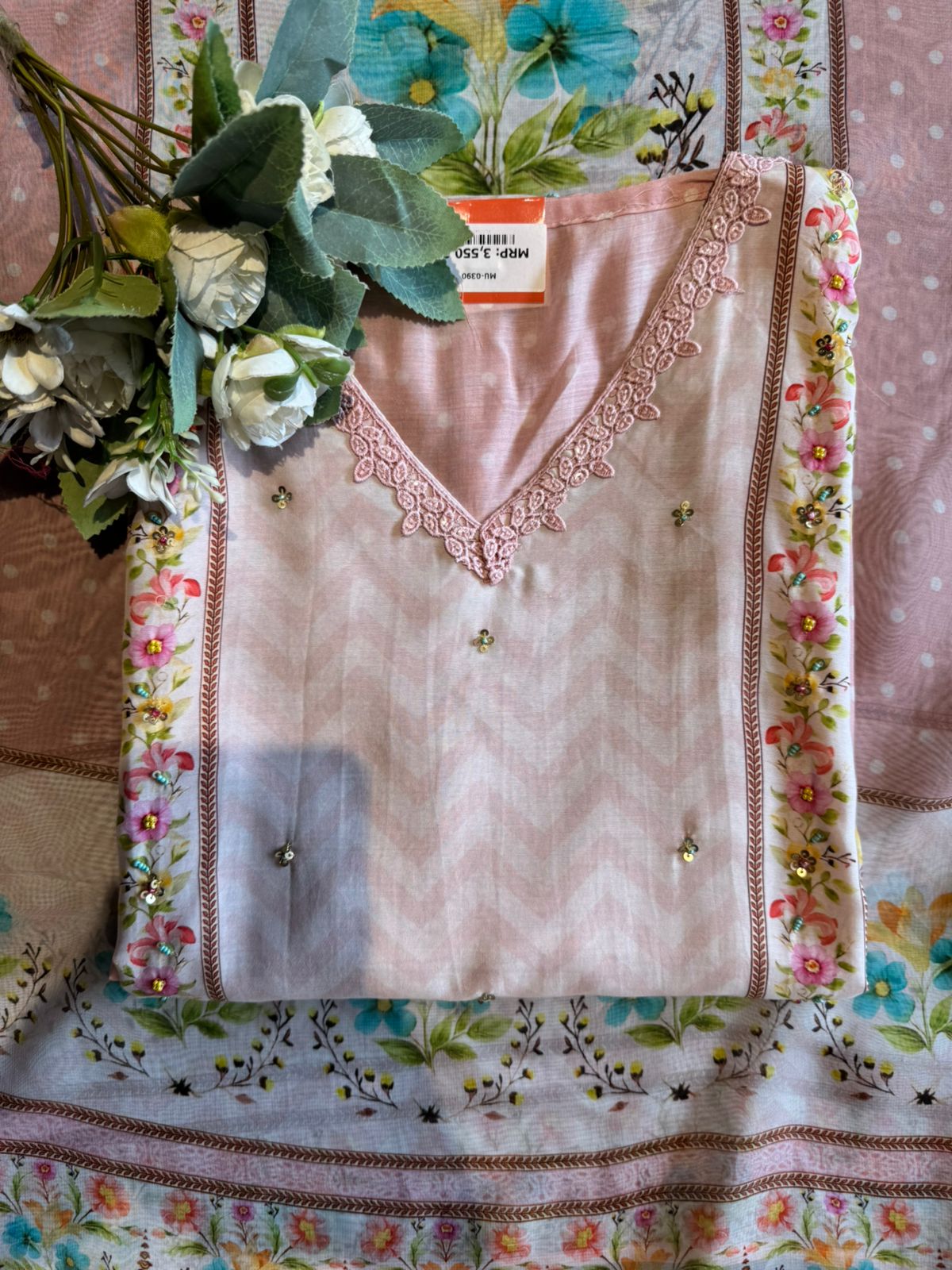 Powder Pink Floral digital Printed Suit