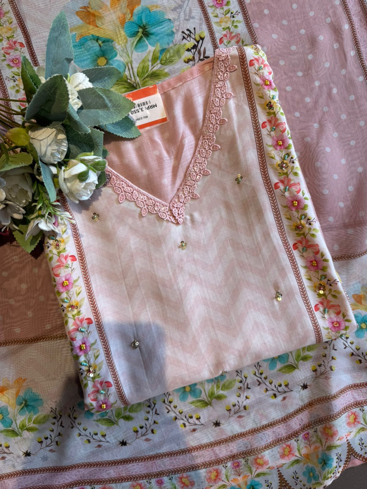 Powder Pink Floral digital Printed Suit