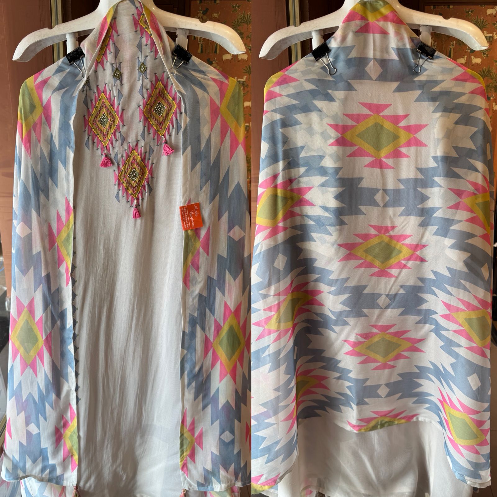 Pastel Geometric Dupatta Suit